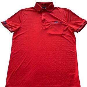 J. Lindeberg Mens Red Golf Polo Shirt Blue Contrast Trim Pocket Detail Size S